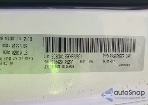 2019 Dodge Charger Srt Hellcat Rwd z USA, uszkodzony, nr VIN 2C3CDXL95KH602951